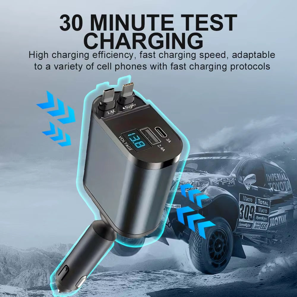Voltrush™ 4-In-1 Retractable Car Charger – Fast Power, Zero Clutter