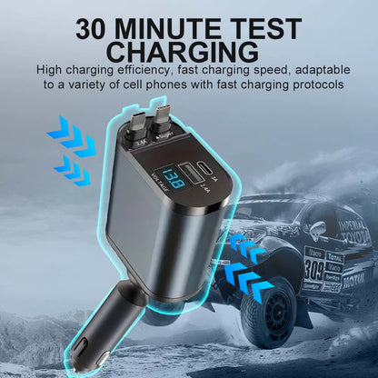 Voltrush™ 4-In-1 Retractable Car Charger – Fast Power, Zero Clutter