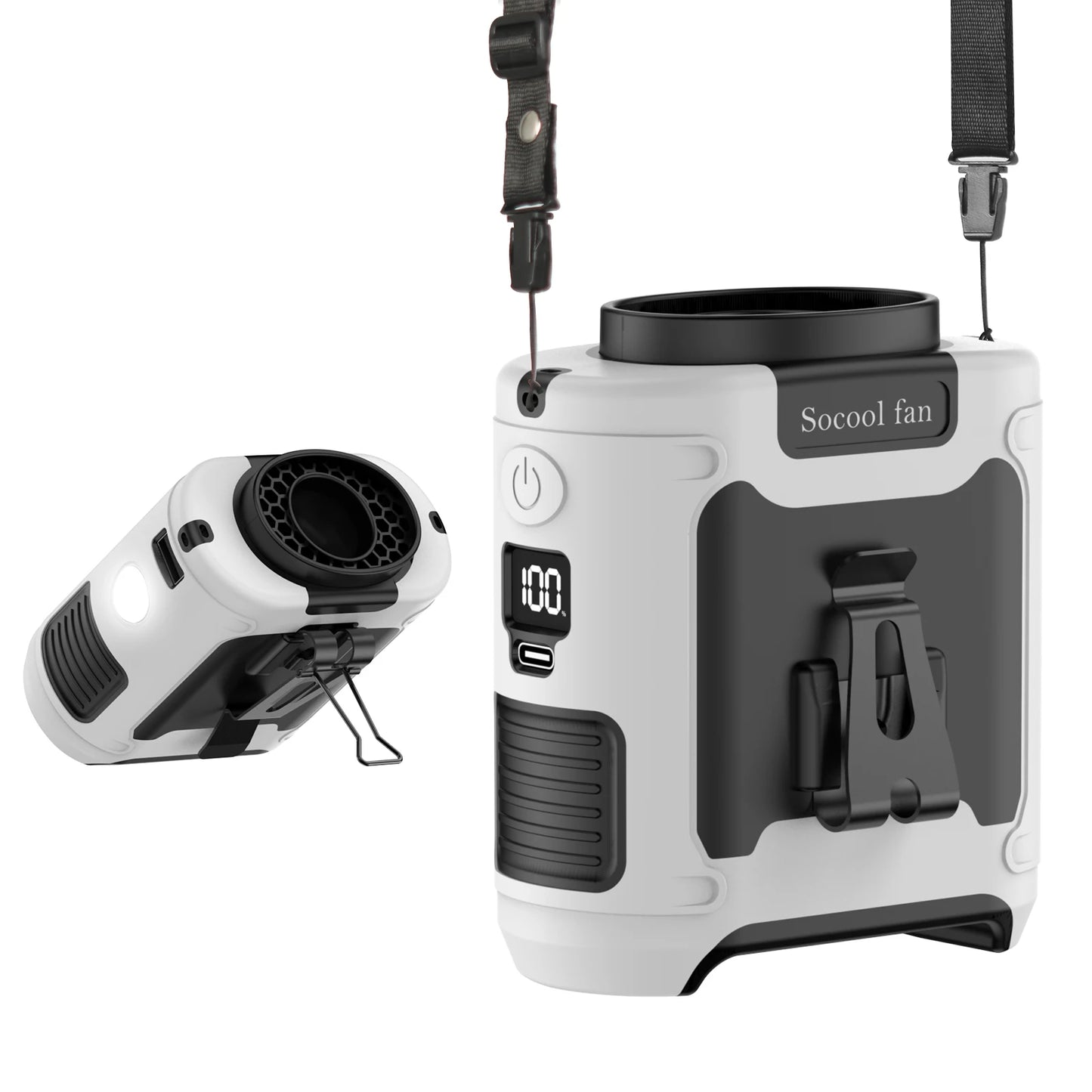 Socool 10000Mah Waist Fan Portable Handheld Hanging Neck Fan Ultra-Strong Wind with Phone Charging LED Light for Outdoor Working