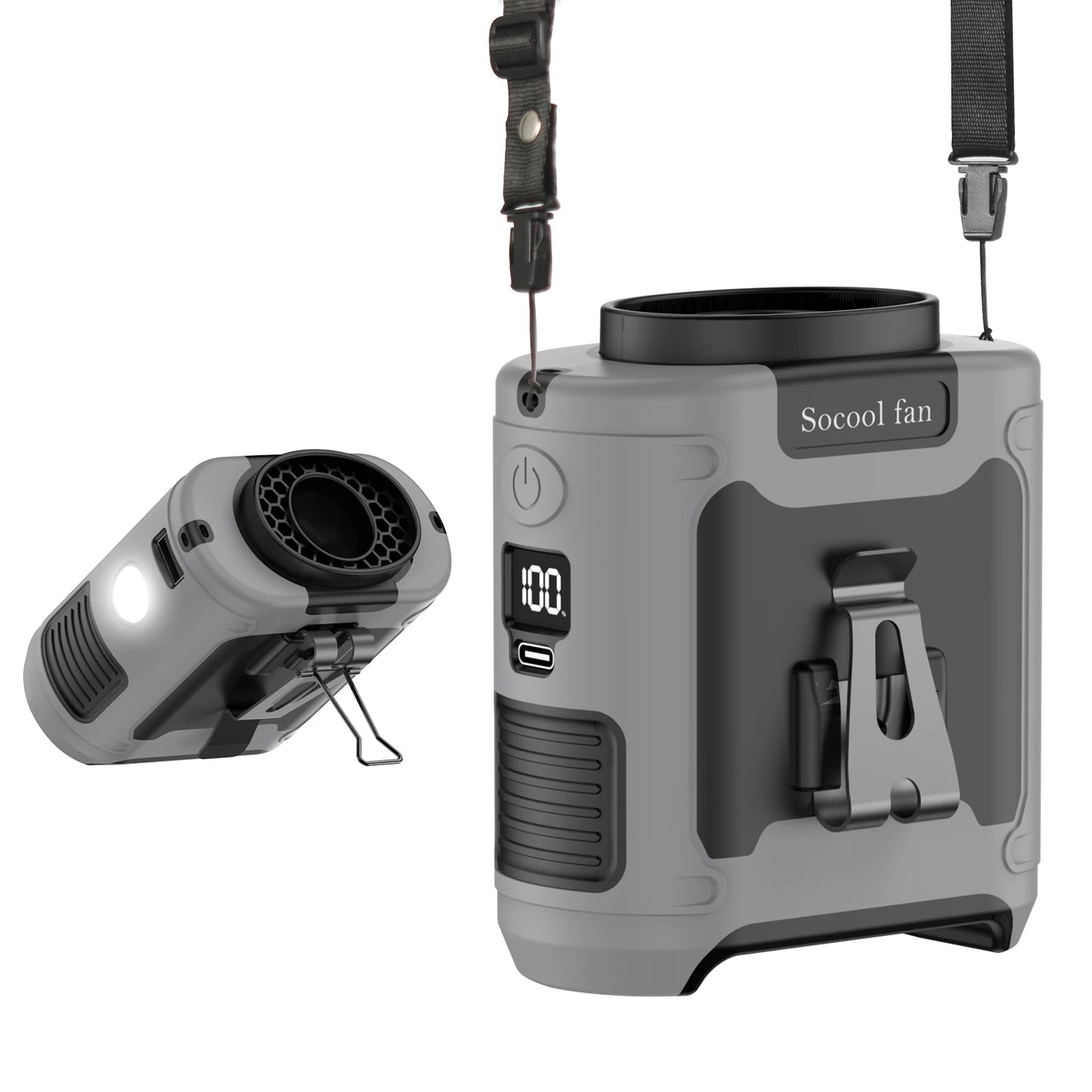 Socool 10000Mah Waist Fan Portable Handheld Hanging Neck Fan Ultra-Strong Wind with Phone Charging LED Light for Outdoor Working