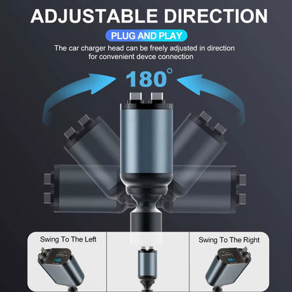 Voltrush™ 4-In-1 Retractable Car Charger – Fast Power, Zero Clutter