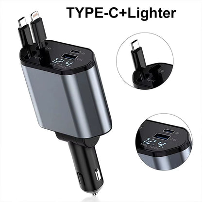 Voltrush™ 4-In-1 Retractable Car Charger – Fast Power, Zero Clutter